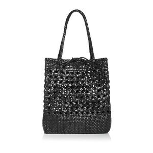 CALAJADE Women's Black Canvas Woven Double Flat Strap Shoulder Bag